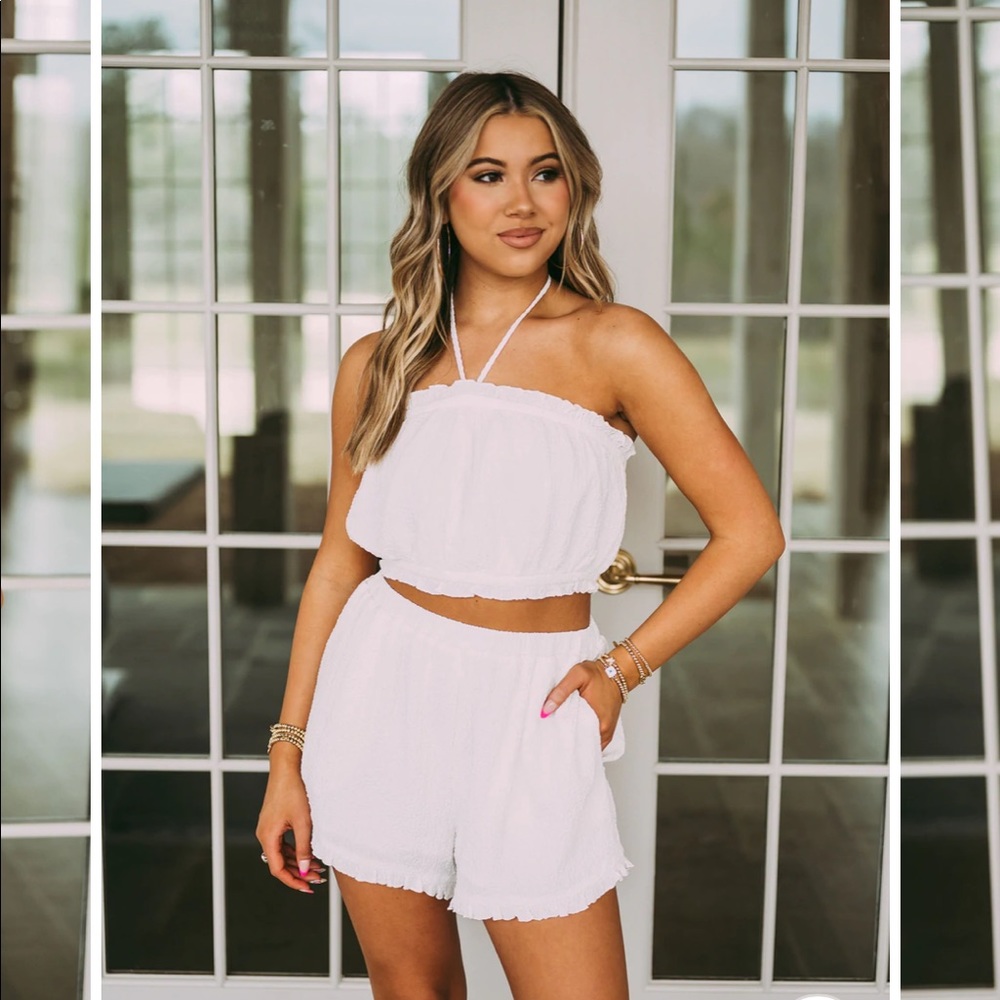 Two Piece Set, White Halter Top and Shorts, Brand New